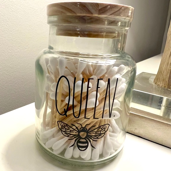 Rae Dunn Other - Rae Dunn Queen Bee storage glass jar wood top NWOT